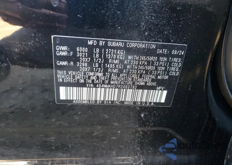 2024 Subaru Ascent Onyx Edition из США, поврежденный, VIN 4S4WMAHD7R3460792